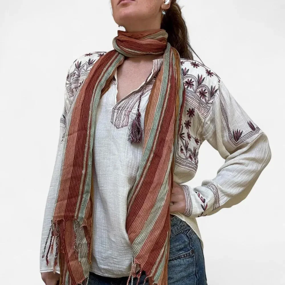 Boho multicoloured striped metallic scarf